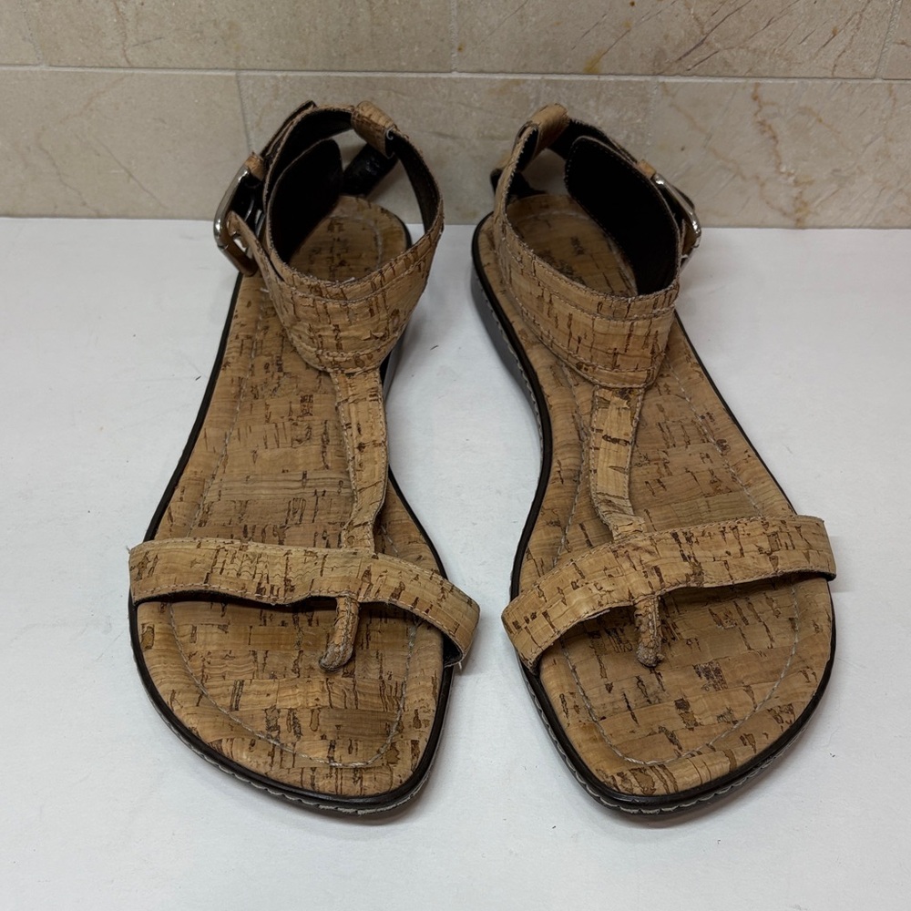 Donald Pliner Women’s Cork-Textured T-Strap Sandals in Tan, 9